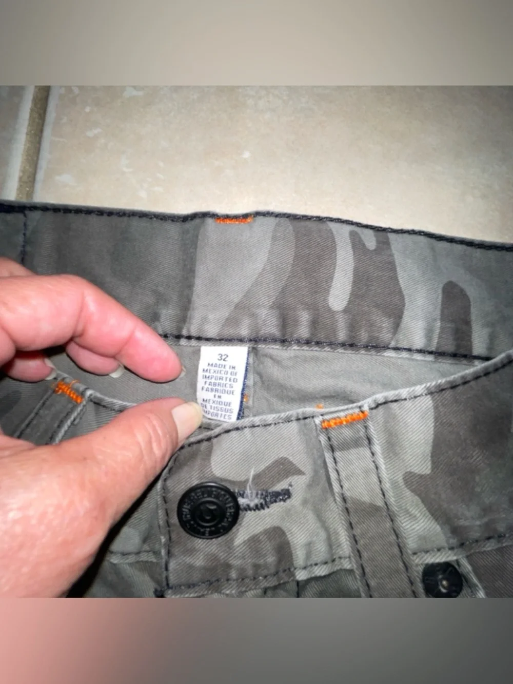 Men's True Religion Moto Skinny Fog Black T Orange Stitch Camo Jeans Pants 32